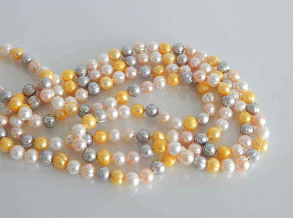 Perlenkette multicolor  ca. 8mm A+ semi-rund