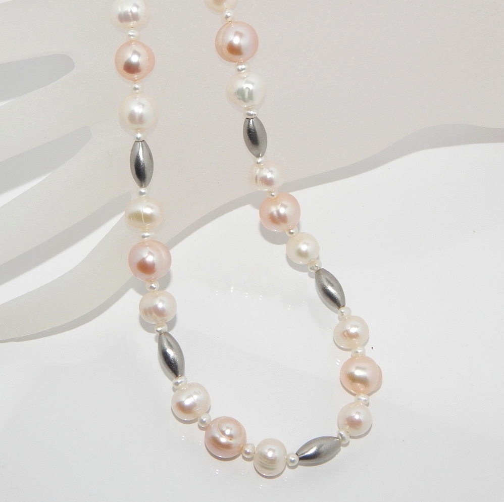Perlenkette multicolor ca. 9mm AA mit Edelstahl