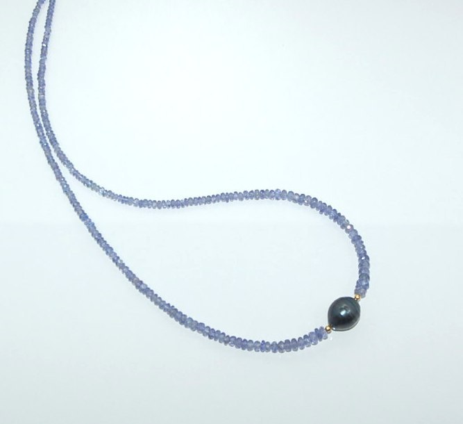 Edelsteinkette Tansanit Kette blau AAA mit Perle