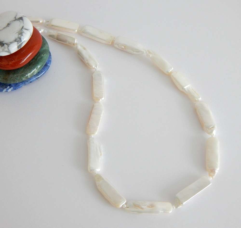 Perlenkette Biwa-Perlen weiß ca. 8x16mm A 