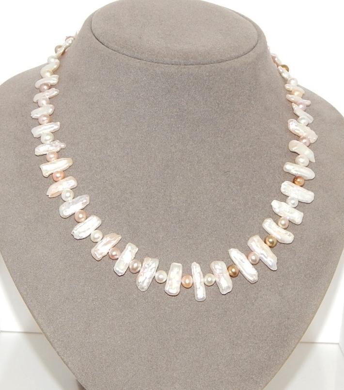 Perlenkette multicolor ca. 14x7mm AAA Biwa-Astperlen