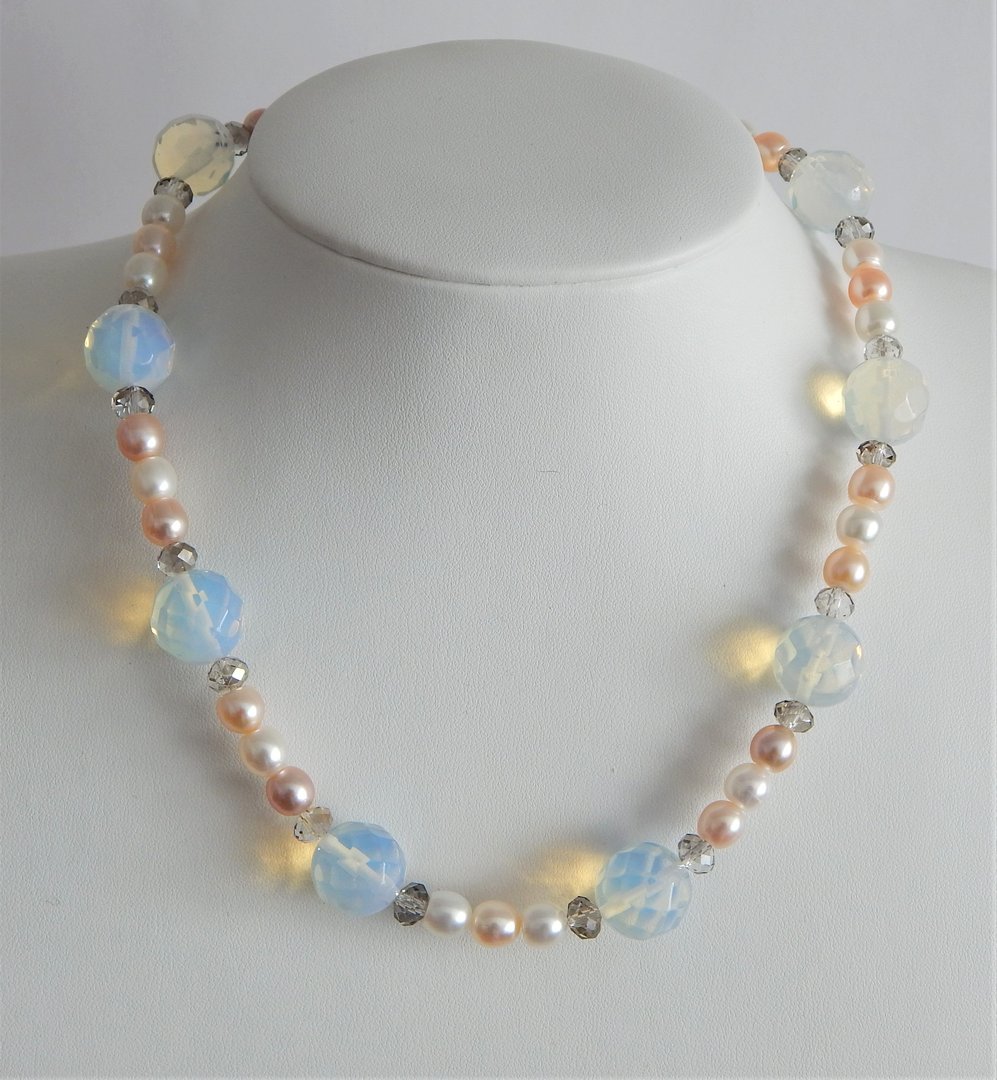 Perlenkette multicolor ca.7mm mit Opalglas AAA