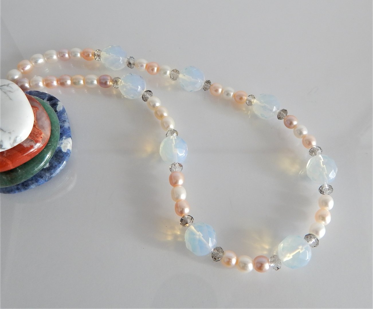 Perlenkette multicolor ca.7mm mit Opalglas AAA
