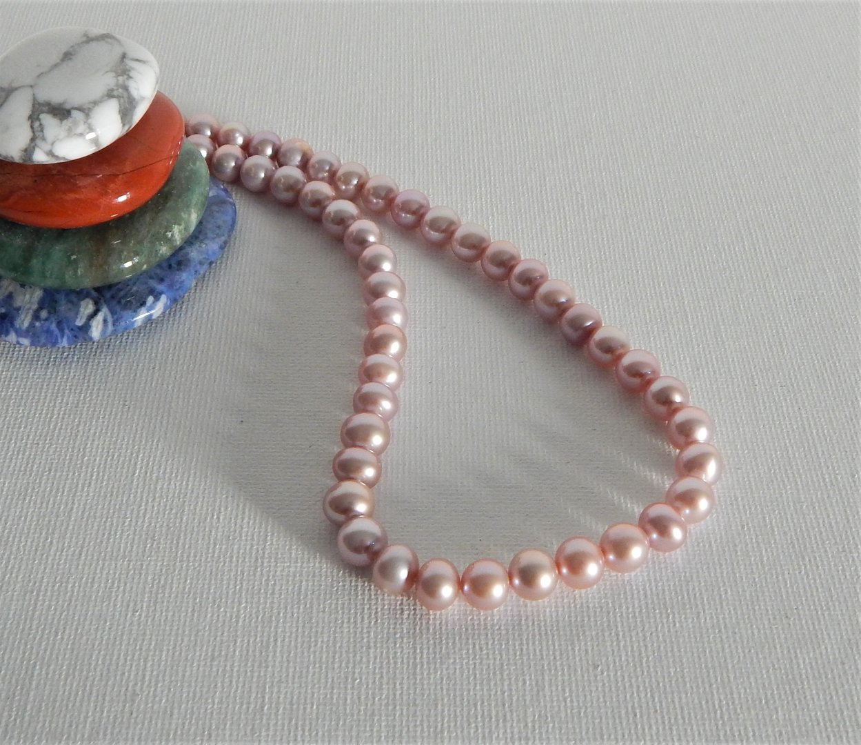 Perlenkette flieder ca. 7,5mm AAA semi-rund
