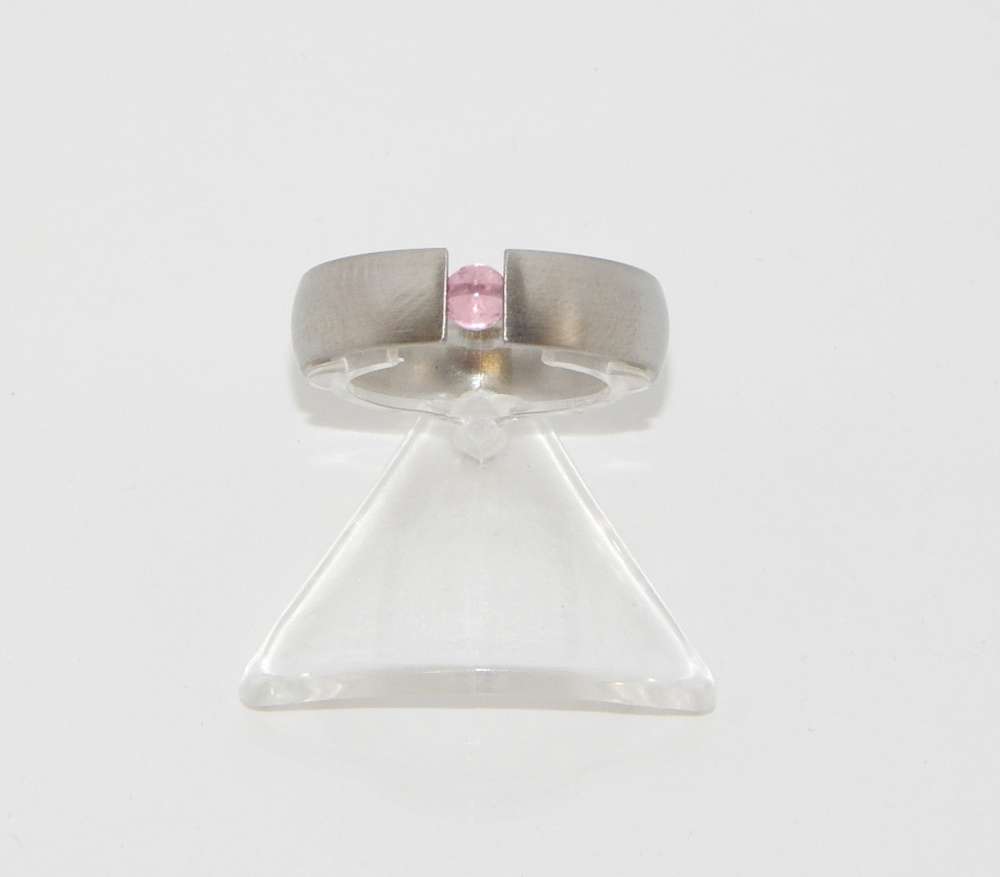 Edelstahlspann Ring mit Turmalin rosa ca. 4mm AAA 