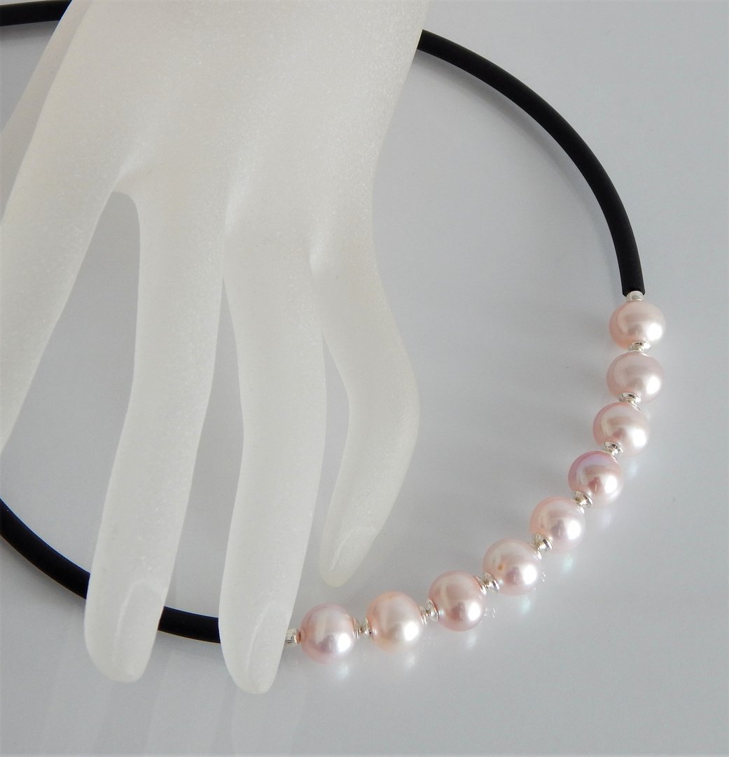 Perlenkette flieder ca. 10mm AAA mit Silberschalen