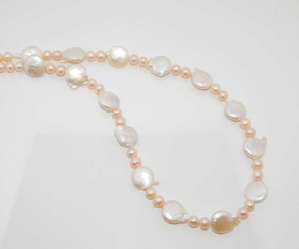 Perlenkette multi ca. 6mm A+ semi-rund und Natur