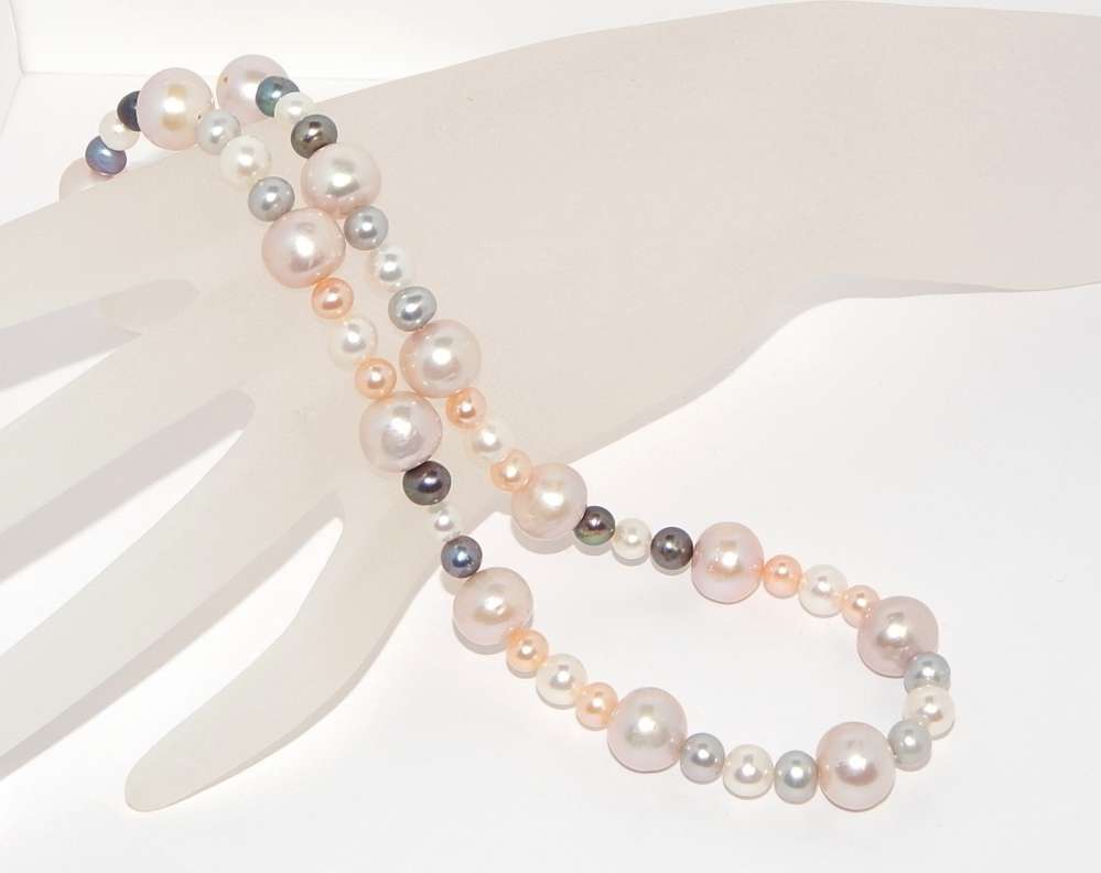 Perlenkette multicolor ca. 6-11,5mm A+ semi-rund