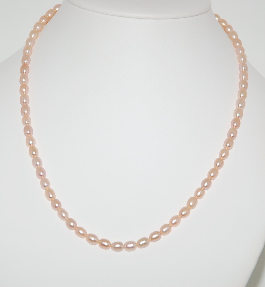 Perlenkette lachsrose ca. 7x5mm A reiskorn 