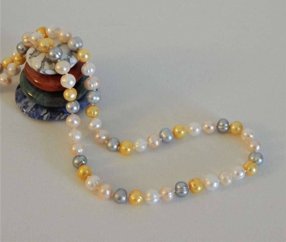 Perlenkette multicolor ca. 8mm A+ semi-rund