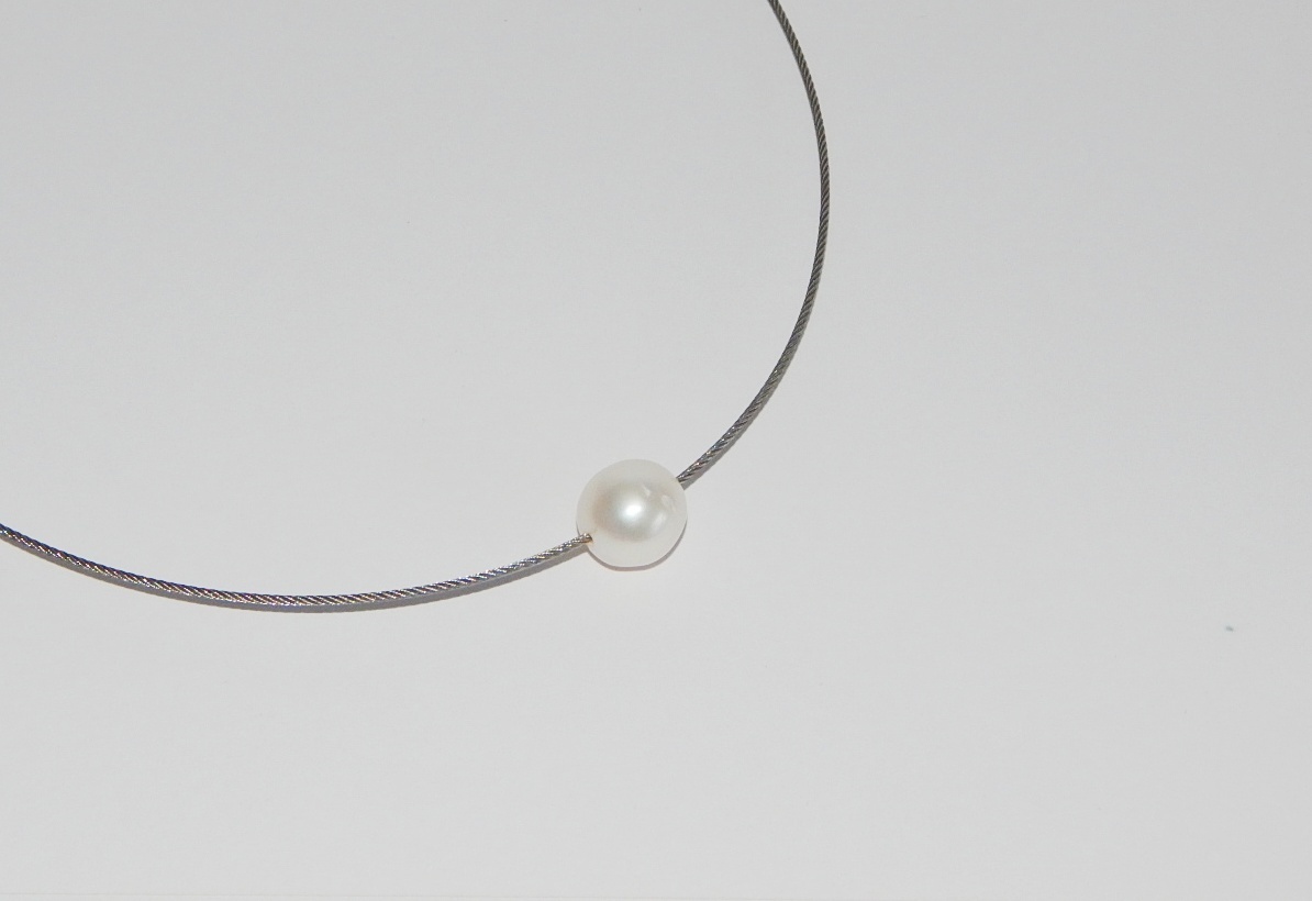 Perlenkette Perle ca. 11/12mm weiß am Edelstahlreif A