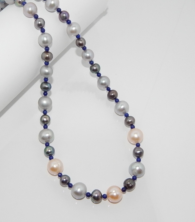 Perlenkette multicolor ca. 9mm AAA mit Lapislazuli