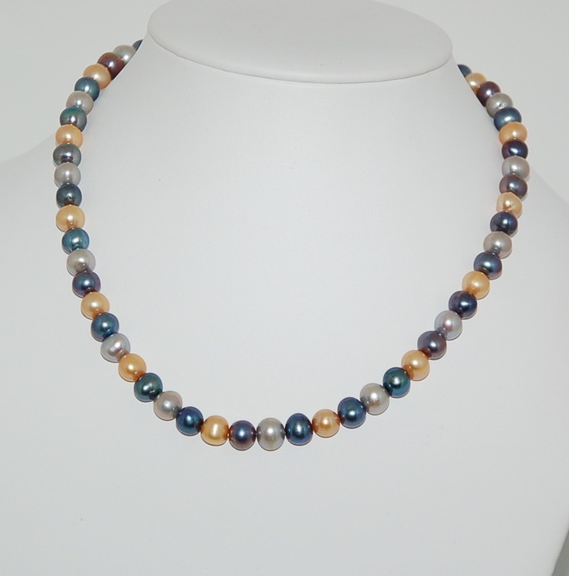 Perlenkette multicolor ca. 7-8mm AA semi-rund