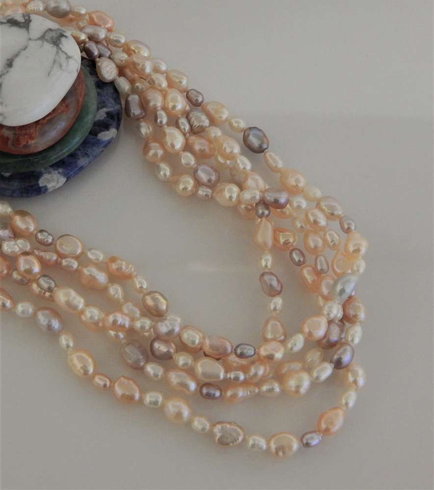 Perlenkette multicolor ca. 6-7mm AAA tropfen-barock