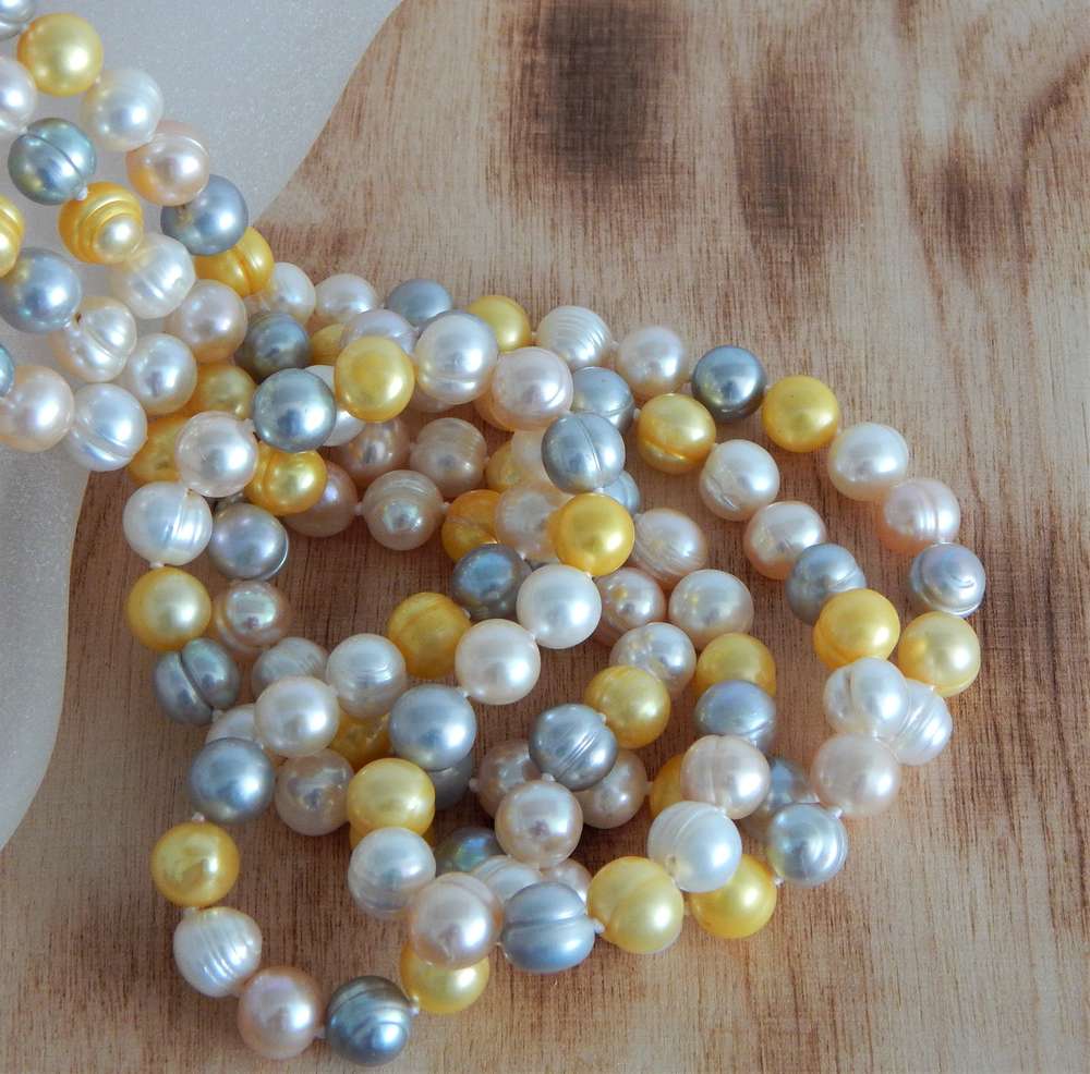 Perlenkette multicolor  ca. 8mm A+ semi-rund