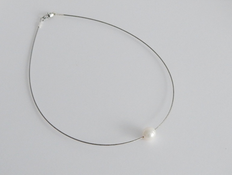 Perlenkette Perle ca. 11/12mm weiß am Edelstahlreif A